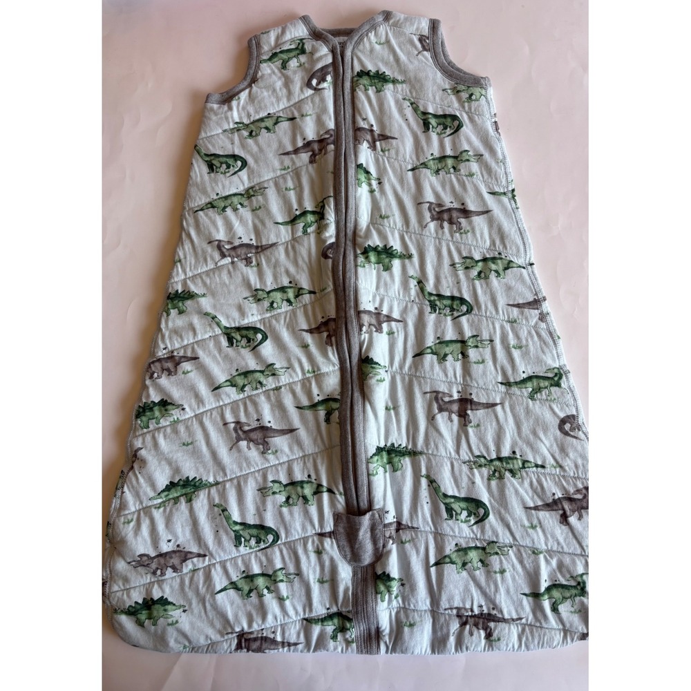 Burt's Bees Baby White Sleep Sack with Green and Gray Dinosaurs